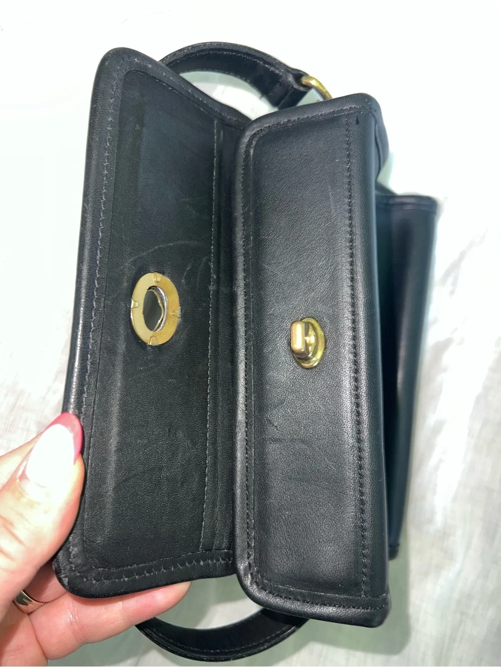 Vintage Coach *RARE* Classic Black 9043 GEOMETRIC Bag Top Handle Brass Turnlock